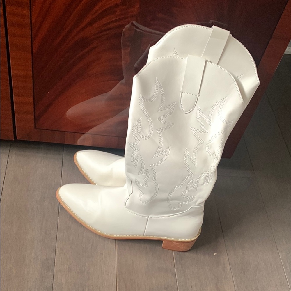 White Leather Western Boots